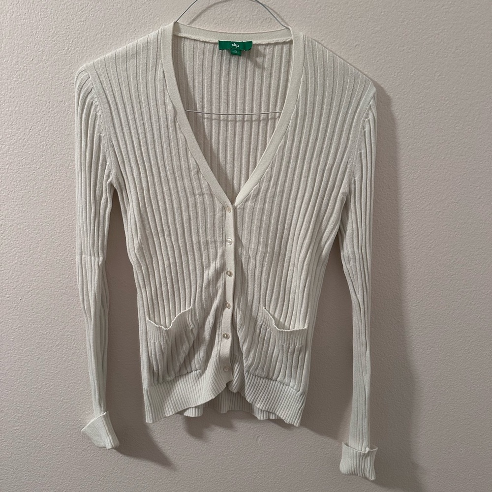 Dip Cream Ribbed Knit Cardigan